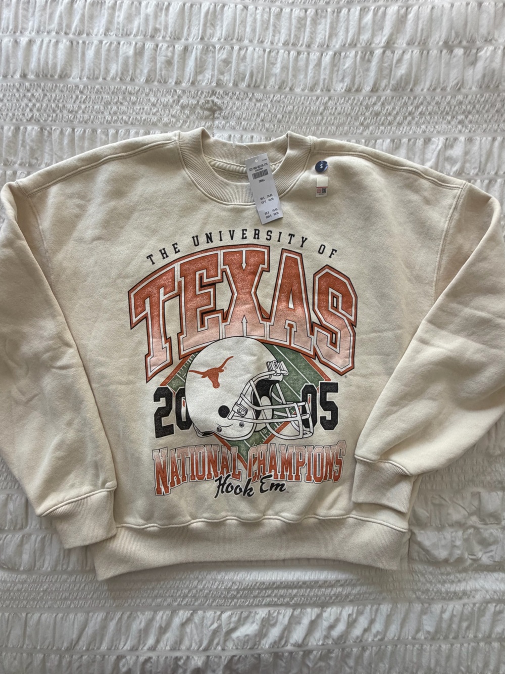 Hollister University of Texas Cream Mens Crewneck Sweatshirt with Team Graphic